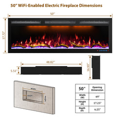 Smart Electric Fireplace with APP controlled, Recessed&Wall-Mounted-BIGP