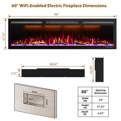 Smart Electric Fireplace with APP controlled, Recessed&Wall-Mounted-BIGP