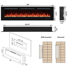 Recessed&Wall-Mounted Electric Fireplace with Multi-Color Flame,Log&Crystal-EFR