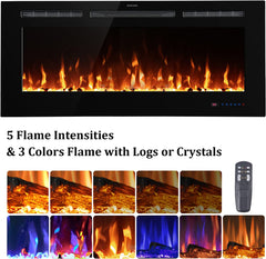 Recessed&Wall-Mounted  Electric Fireplace with Adjustable Flame Color&Intensity-EF