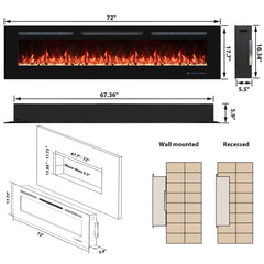 Recessed&Wall-Mounted Electric Fireplace with Multi-Color Flame,Log&Crystal-EFR