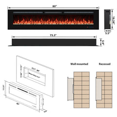 Recessed&Wall-Mounted Electric Fireplace with Multi-Color Flame,Log&Crystal-EFR