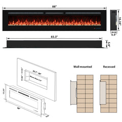 Recessed&Wall-Mounted Electric Fireplace with Multi-Color Flame,Log&Crystal-EFR