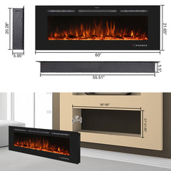 Recessed&Wall-Mounted  Electric Fireplace with Adjustable Flame Color&Intensity-EF