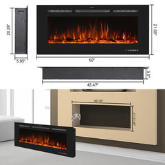 Recessed&Wall-Mounted  Electric Fireplace with Adjustable Flame Color&Intensity-EF