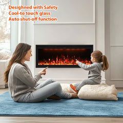 Wall Mounted & Recessed Electric Fireplace with Adjustable Flame & Light, App & Voice Control, Remote Control