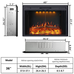 Recessed&Wall-Mounted Electric Fireplace Inserts with Glass Door-EFM