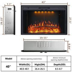 Recessed&Wall-Mounted Electric Fireplace Inserts with Glass Door-EFM