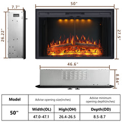 Recessed&Wall-Mounted Electric Fireplace Inserts with Glass Door-EFM