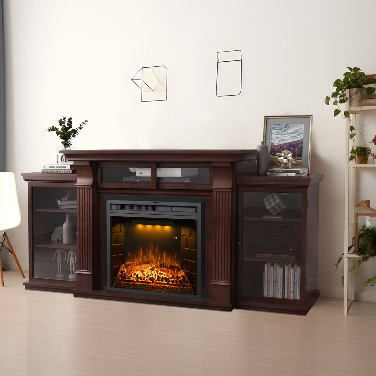 67 Inch Electric Fireplace TV Stand with 25" Fireplace Insert, Brown