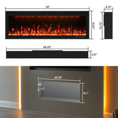 Wall Mounted & Recessed Electric Fireplace with Adjustable Flame & Light, App & Voice Control, Remote Control