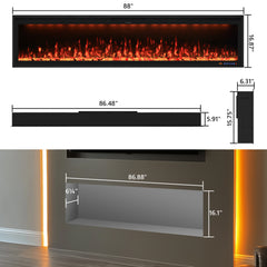 Wall Mounted & Recessed Electric Fireplace with Adjustable Flame & Light, App & Voice Control, Remote Control