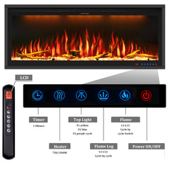 Smart Electric Fireplace with Adjustable Flame Colors, Recessed&Wall-Mounted-BIZ